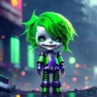 Whimsical Doll with Green Hair in Urban Setting