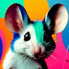 Colorful Illustration of a Curious Mouse in Abstract Art