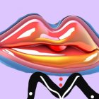 Colorful wavy lips digital art on purple background