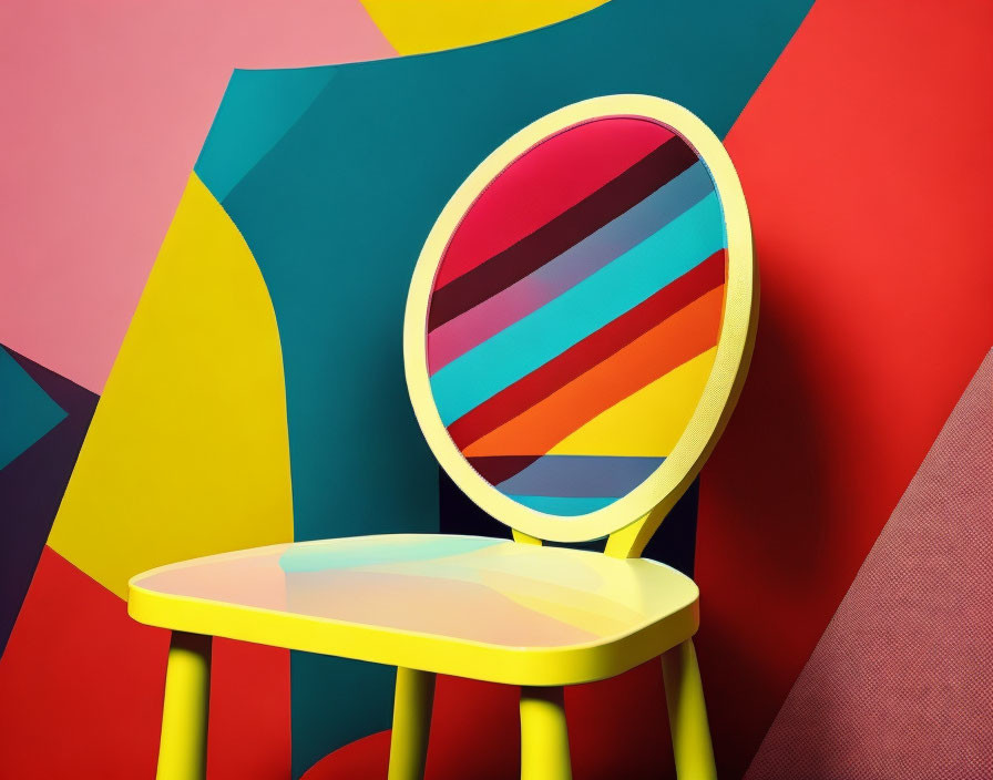 Vibrant Striped Chair on Colorful Geometric Background