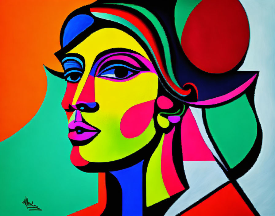 Colorful Abstract Portrait: Geometric Shapes, Bold Colors, Stylized Female Profile