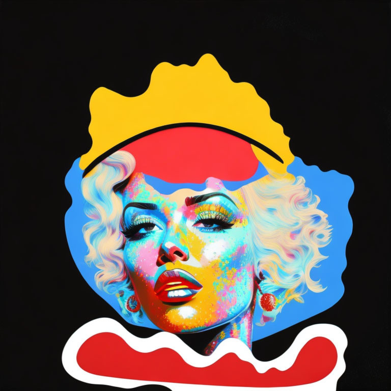 Colorful Pop Art Portrait with Yellow Hair and Red Hat