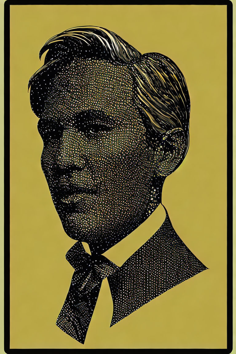 Man with Side-Parted Hairstyle and Tie in Halftone Dot Style on Yellow Background