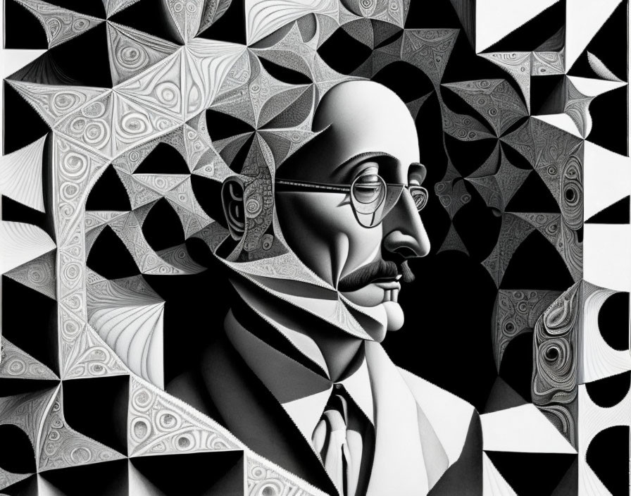 Abstract geometric background with man in pince-nez glasses and mustache