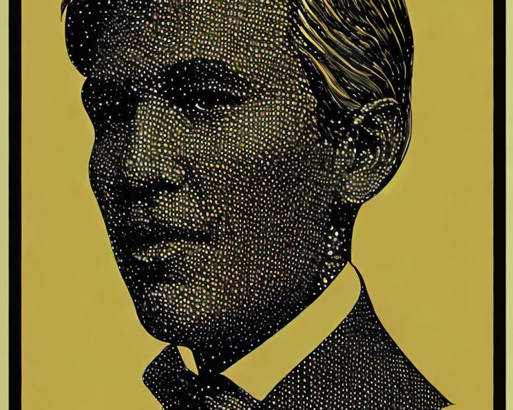 Man with Side-Parted Hairstyle and Tie in Halftone Dot Style on Yellow Background