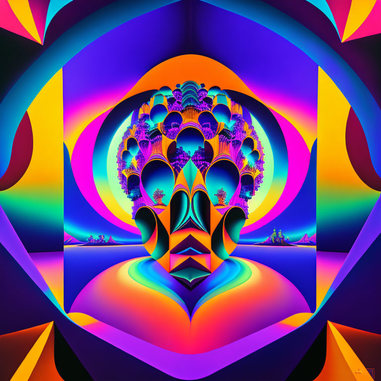 Colorful Symmetrical Fractal Image with Face and Landscape Patterns