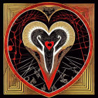 Colorful Heart Artwork with Intricate Designs in Red, Black, and Gold