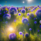 Colorful Meadow with Purple and Yellow Flowers in Sunlight