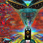 Colorful Psychedelic Image of Face with Top Hat and Geometric Patterns