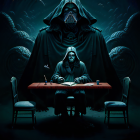 Dark scene: Darth Vader plays chess with shadowy figures