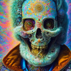 Colorful Psychedelic Skull with Detailed Jacket Design