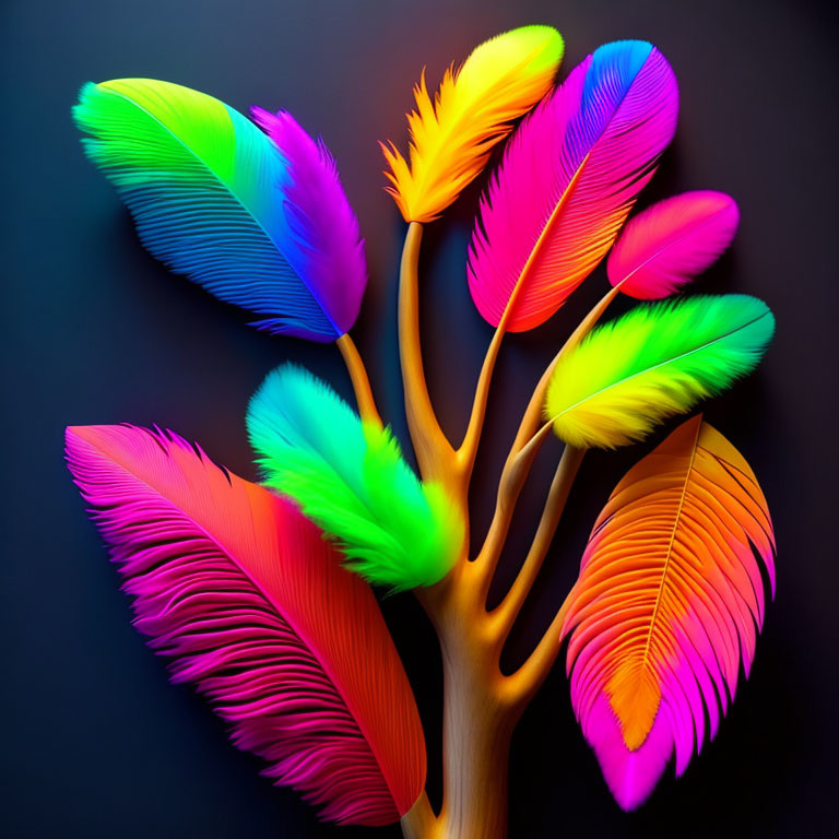 Colorful Feather Bouquet on Dark Background