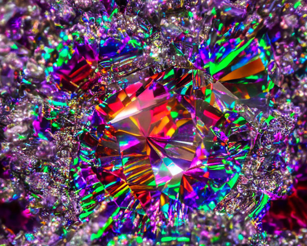 Colorful Crystal Close-Up with Intricate Geometric Facets