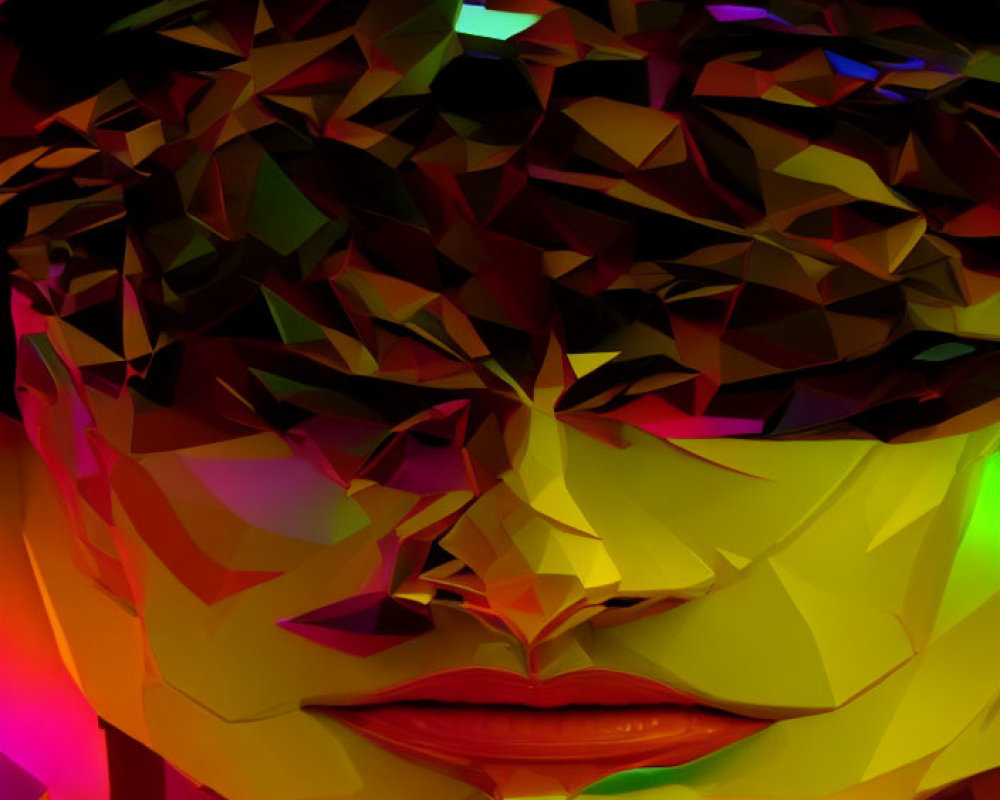 Colorful Abstract Polygonal Face Art in Red, Purple, Yellow, Green