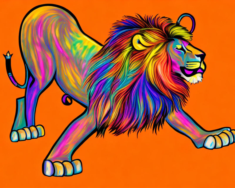 Colorful lion digital artwork on orange background