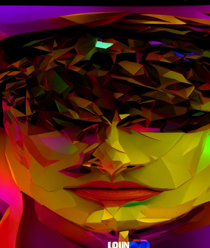 Colorful Abstract Polygonal Face Art in Red, Purple, Yellow, Green