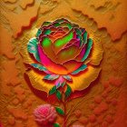 Stylized roses with gold accents on deep orange background