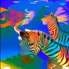 Colorful digital artwork: Zebra with rainbow swirl background