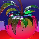 Vibrant Red Fruit with Neon Green Veins on Purple Background