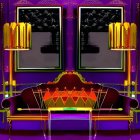 Elegant Purple Room with Golden Sofa & Ornate Decor