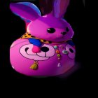 Colorful neon-light effect rabbit holding a balloon on dark background