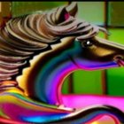 Vibrant neon-lit horse with flowing mane on dark background