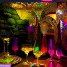 Colorful Neon Candle Holders on Dark Background