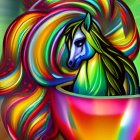 Colorful Horse with Rainbow Mane Against Warm Lights