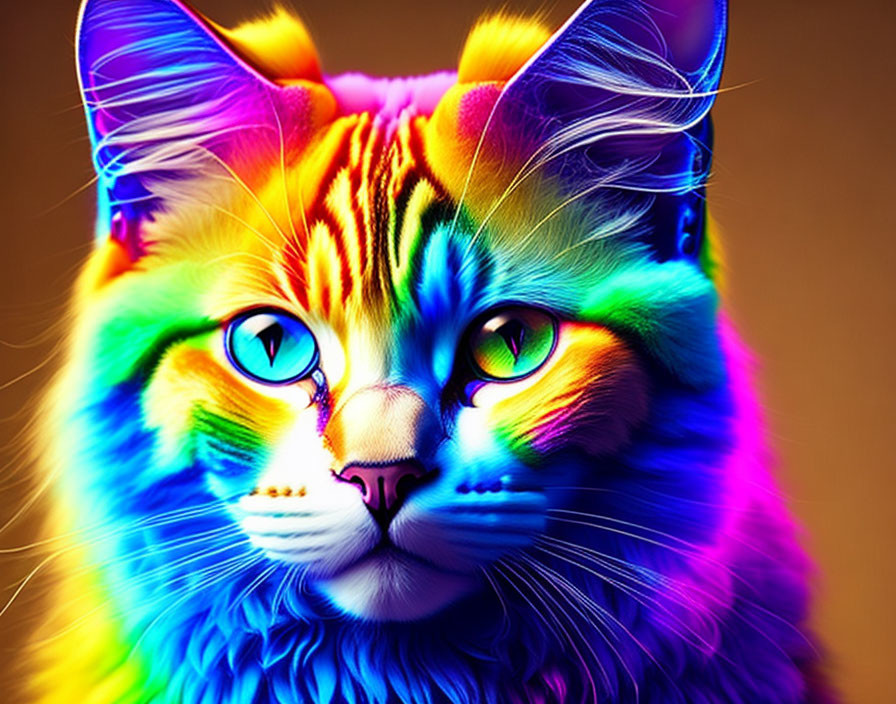 Colorful Cat Digital Art with Vibrant Multicolored Fur