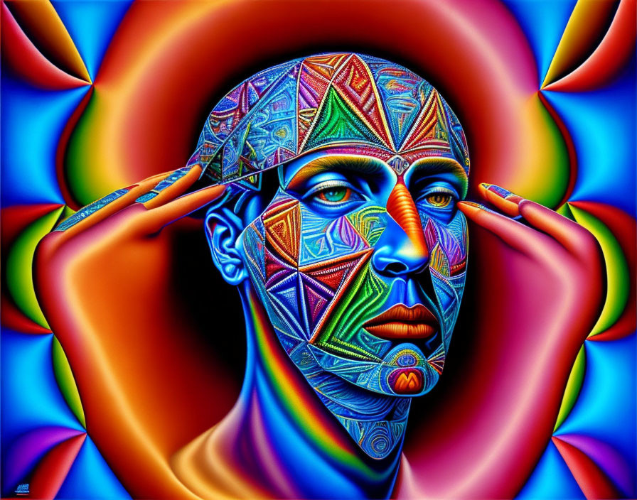 Colorful Geometric Face Art with Psychedelic Patterns