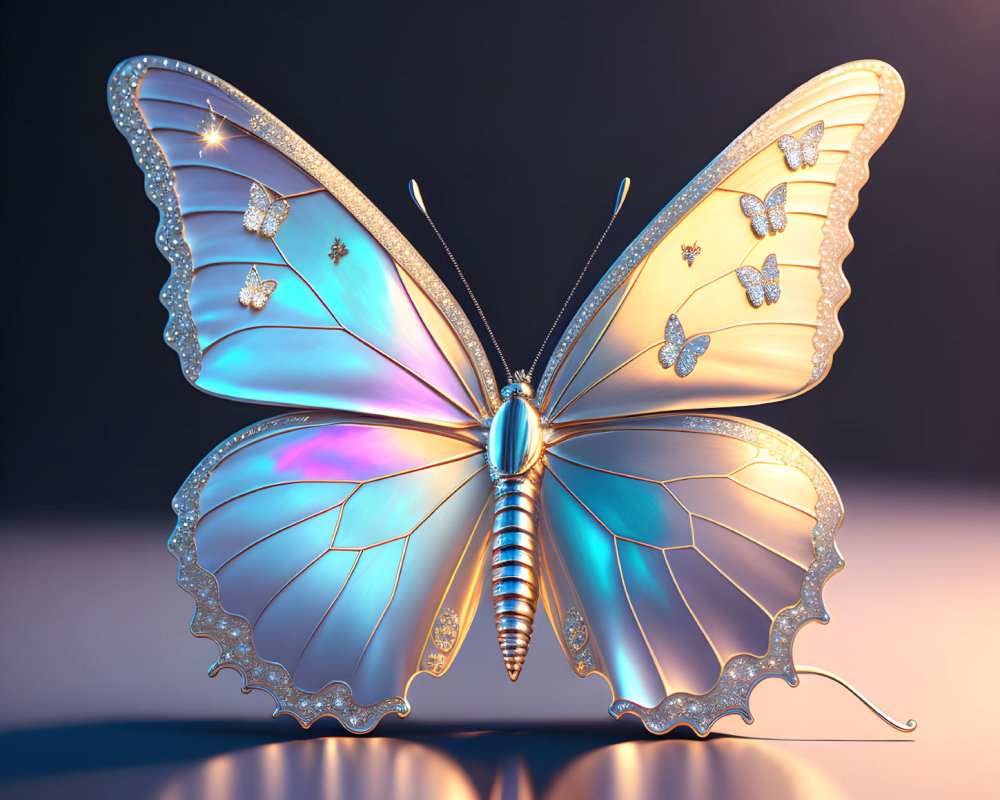 Colorful Butterfly Image with Ornamental Wings and Jewel-like Decorations