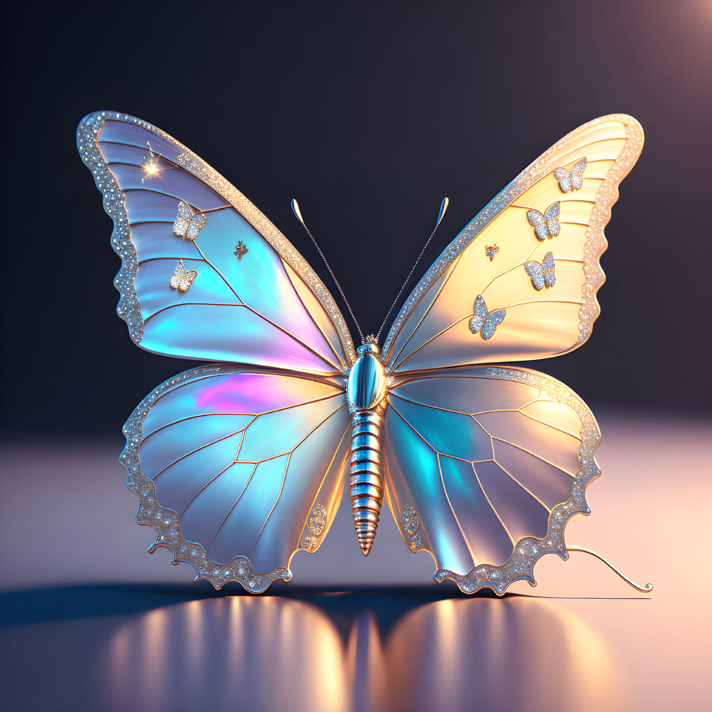 Colorful Butterfly Image with Ornamental Wings and Jewel-like Decorations