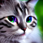 Colorful Cat Digital Art: Cosmic Background with Multicolored Eyes
