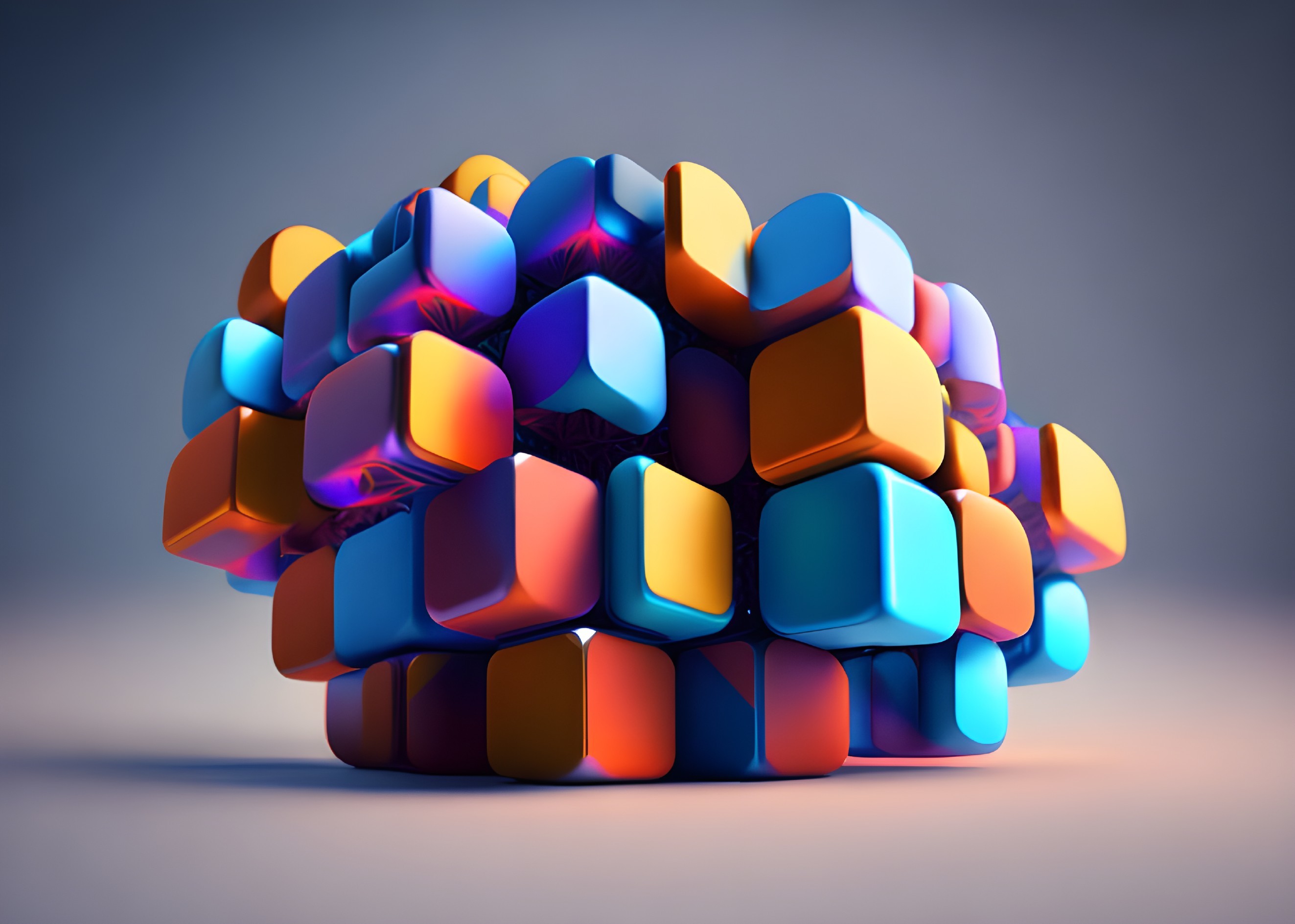 Colorful 3D Illustration of Interlocking Hexagons on Reflective Surface