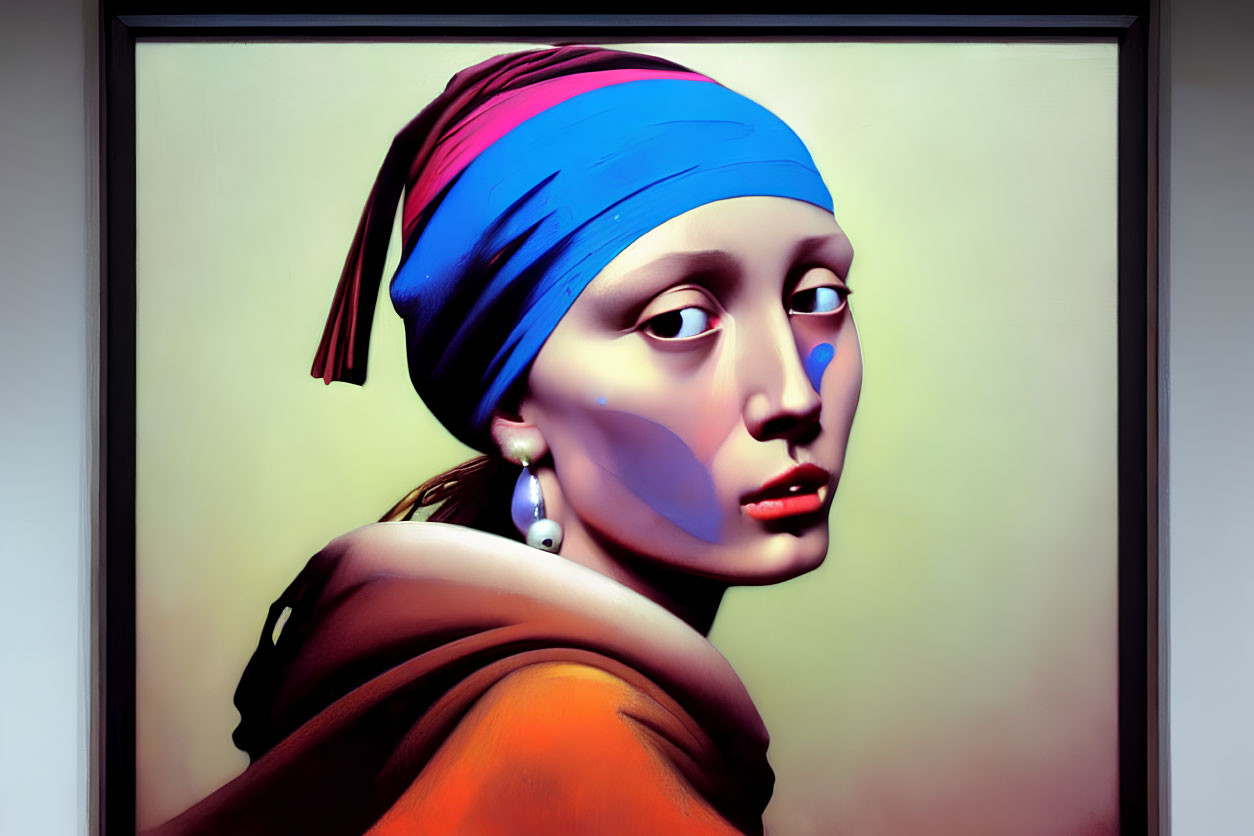 Vibrant 3D reinterpretation of classic 'Girl with a Pearl Earring'