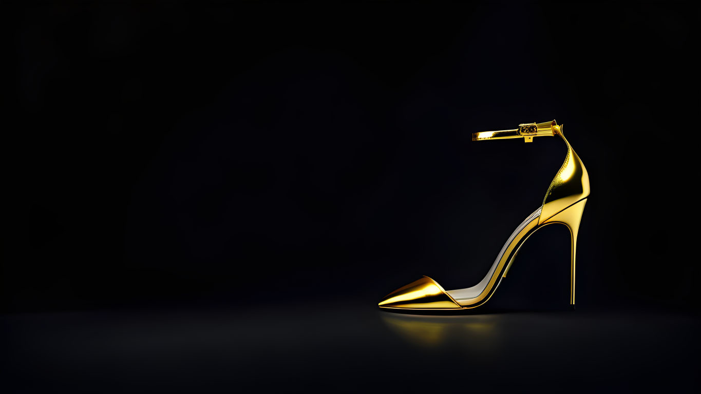 Glossy Golden High-Heeled Shoe on Dark Background