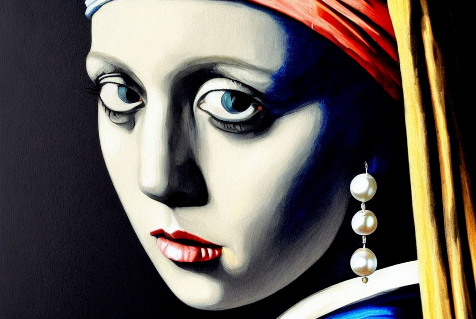 Vibrant portrait of a woman with headscarf and pearl earring