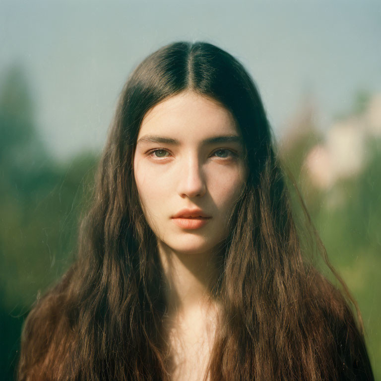 Portrait of Young Woman with Long Brown Hair and Green Eyes