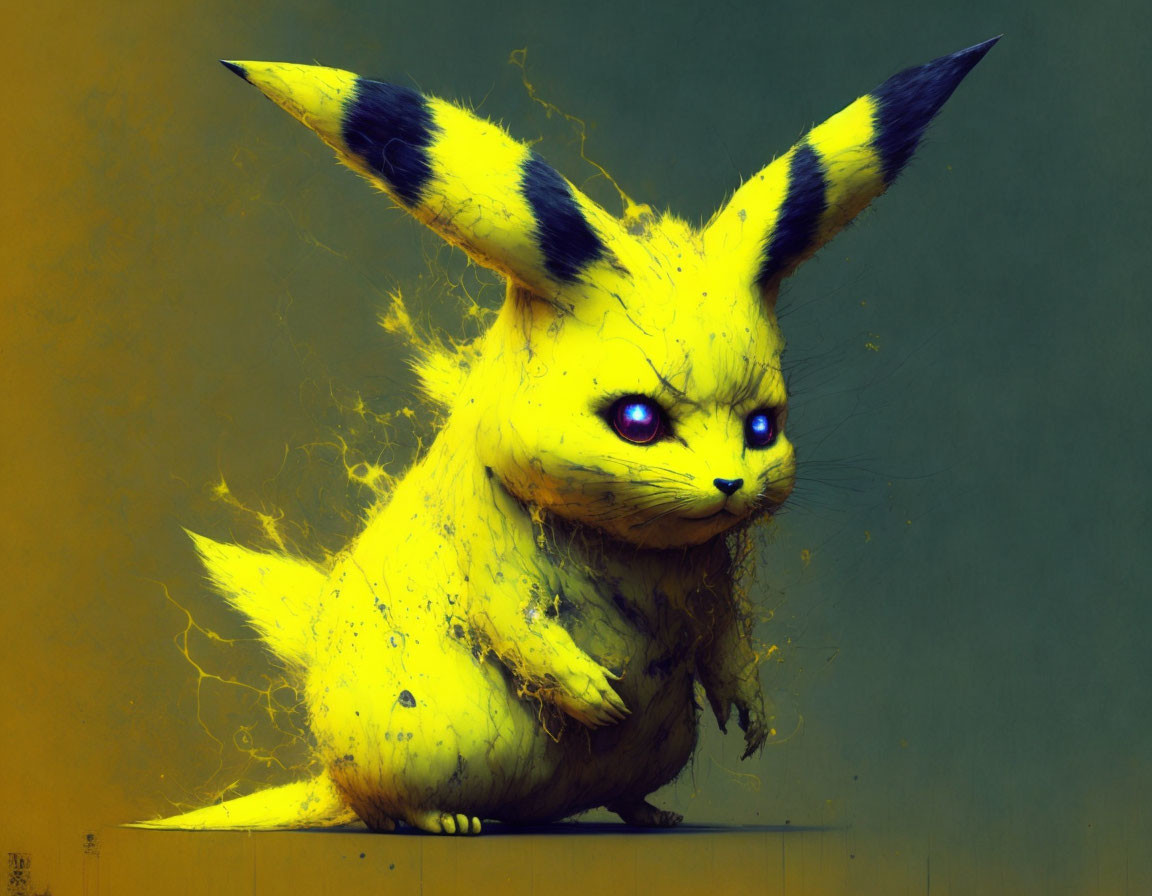 Realistic Pikachu with vibrant yellow fur and intense blue eyes