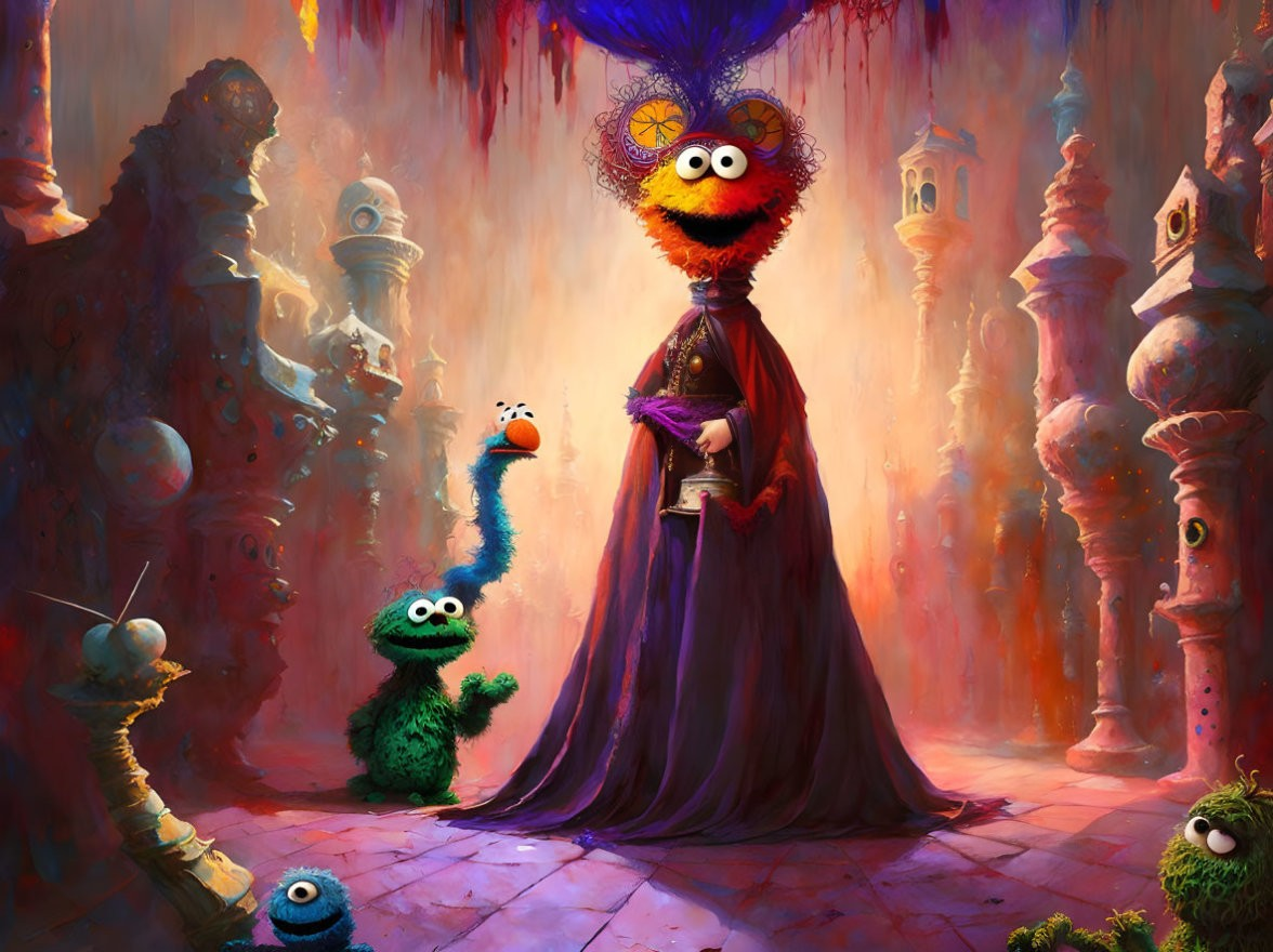 Whimsical Sesame Street Muppet characters in fantasy setting