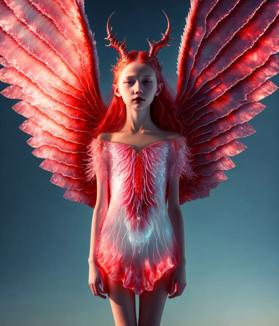 Fantasy Art: Person with Reddish-Pink Wings and Glowing Attire