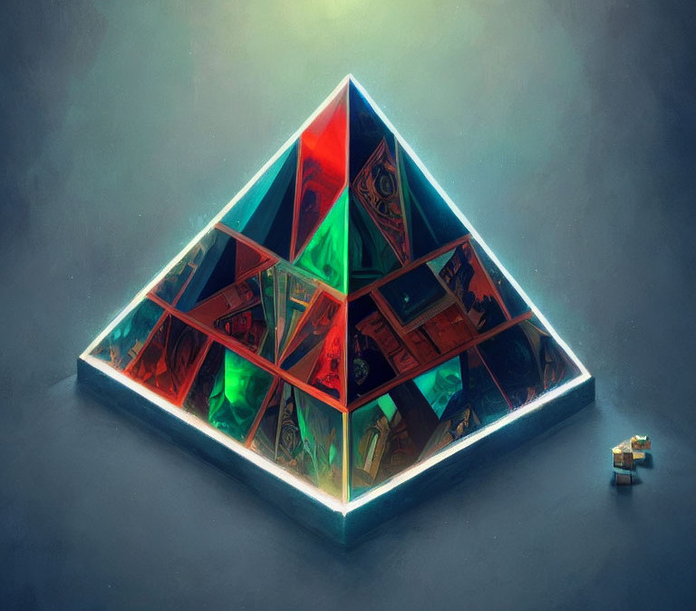 Colorful Intricate Rooms Inside Glowing Triangular Prism