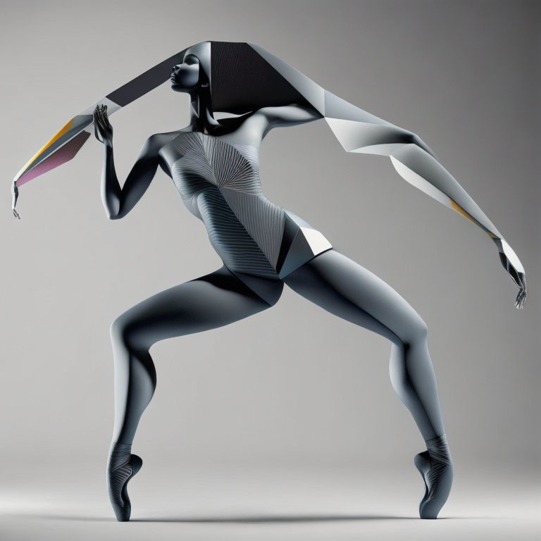 Futuristic humanoid figure in dynamic archer-like pose