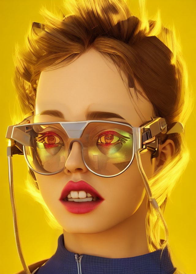 Vibrant 3D Illustration of Woman with Reflective Sunglasses