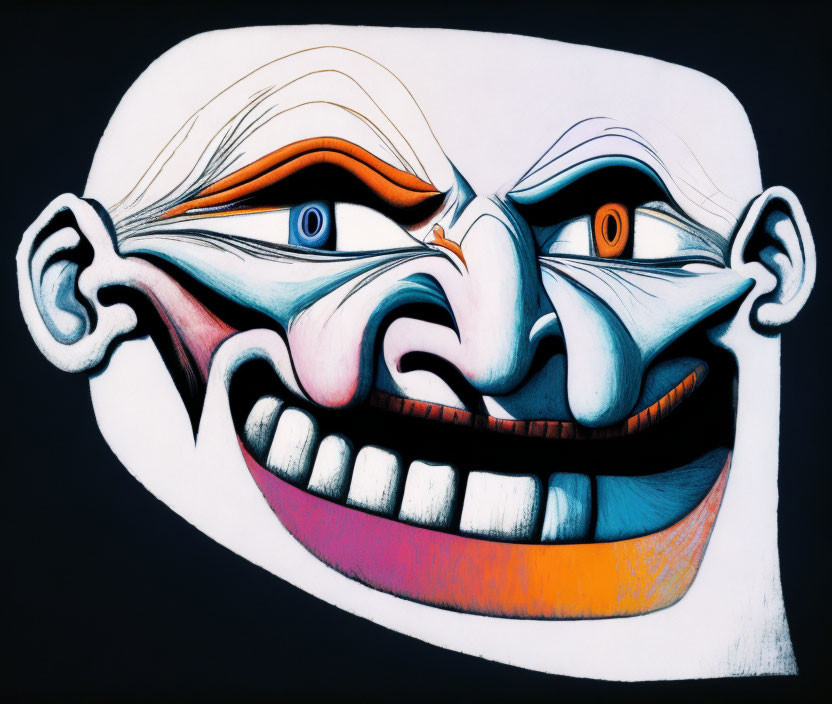 Colorful Exaggerated Caricature Face on Dark Background