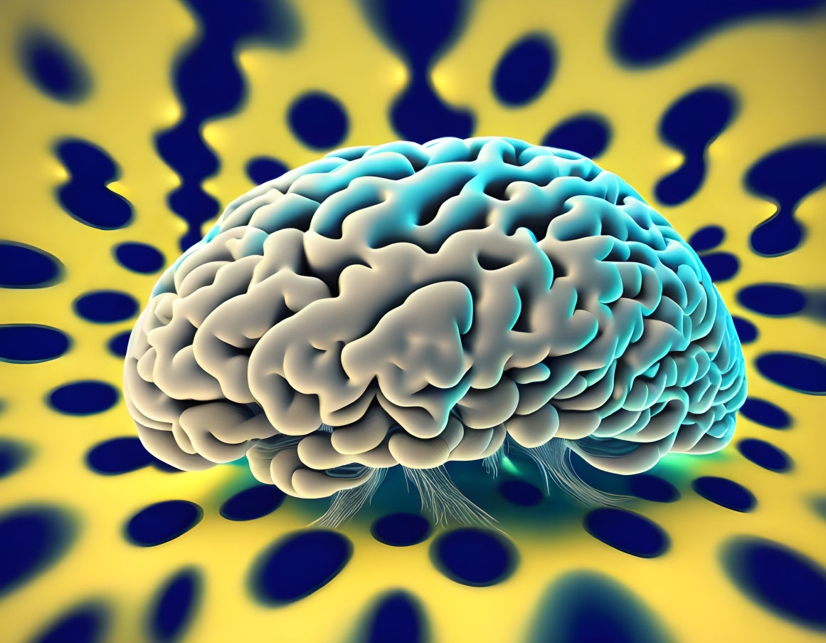 Blue and White Human Brain Illustration on Yellow Background