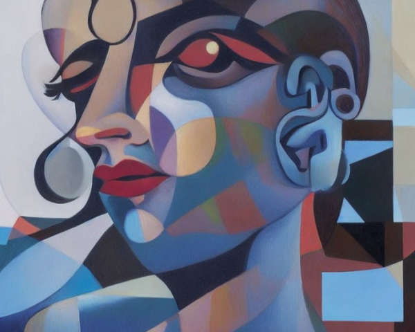 Colorful Cubist Portrait of Female Figure with Geometric Shapes