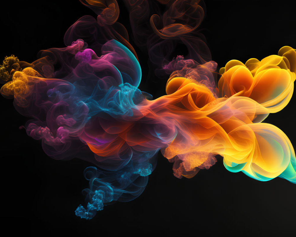 Colorful Smoke-Like Swirls on Black Background