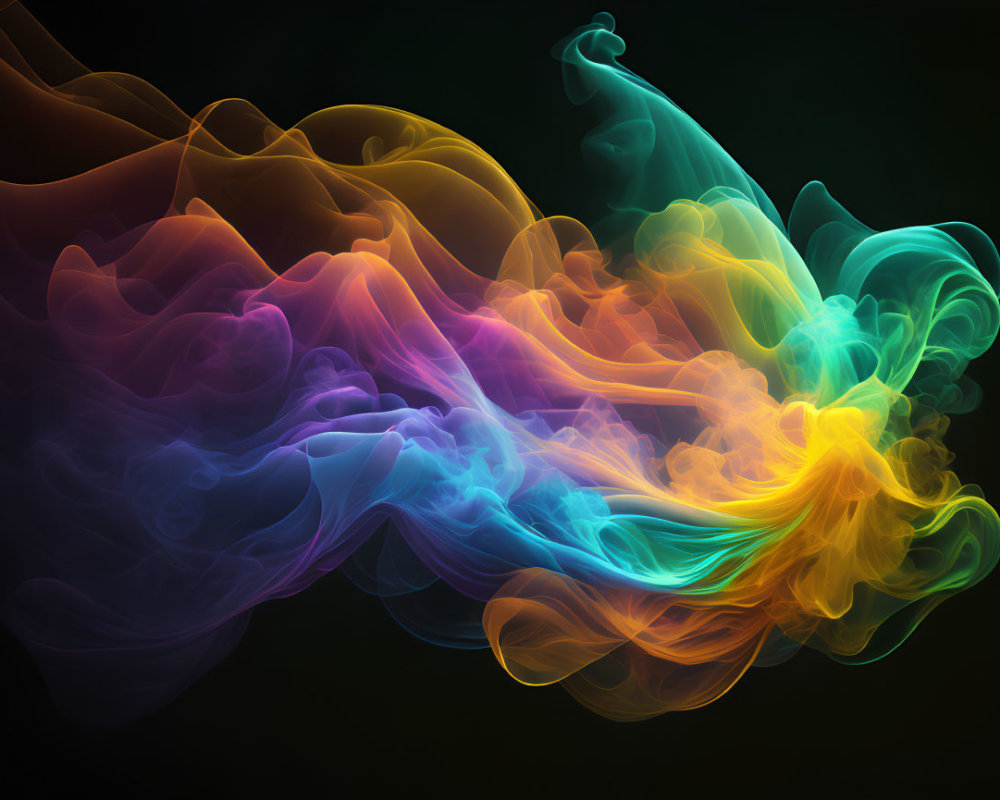 Colorful Swirling Smoke-Like Artwork on Dark Background