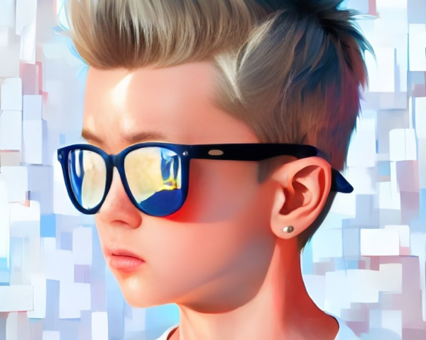 Trendy faux hawk boy portrait against colorful mosaic background